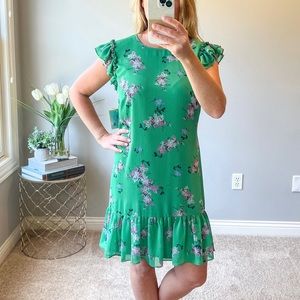 Green Floral Print Ruffled Shift Dress, sz XL. Preowned euc; CeCe Brand